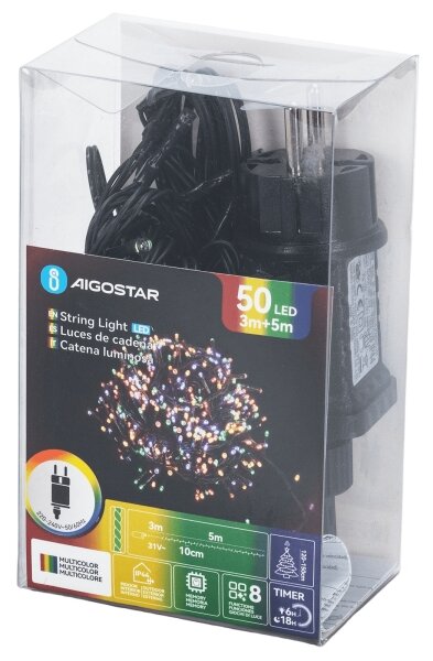 Aigostar - LED Venkovní vánoční řetěz 50xLED/8 funkcí 8m IP44 multicolor