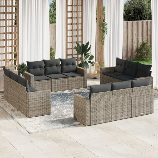 12dílná zahradní sedací souprava s poduškami šedá polyratan 3218760