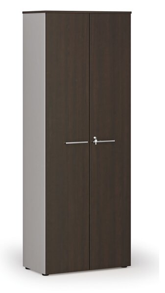 Kancelářská skříň s dveřmi PRIMO GRAY, 800 x 420 x 2128 mm, šedá/wenge