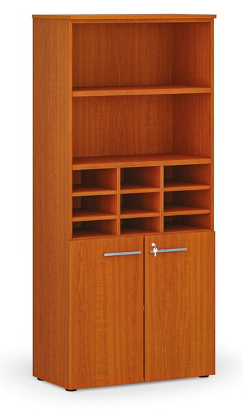 Třídicí regál s dveřmi PRIMO WOOD, 800 x 420 x 1781 mm, 9 přihrádek, třešeň