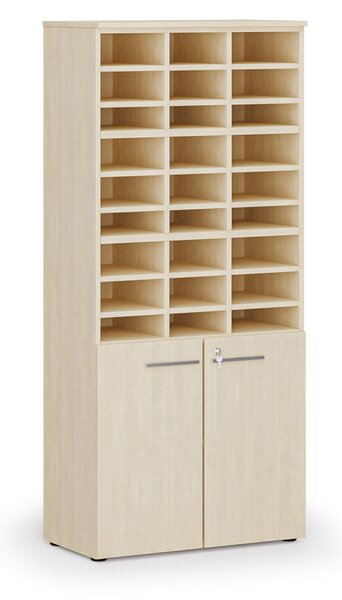 Třídicí regál s dveřmi PRIMO WOOD, 800 x 420 x 1781 mm, 27 přihrádek, bříza