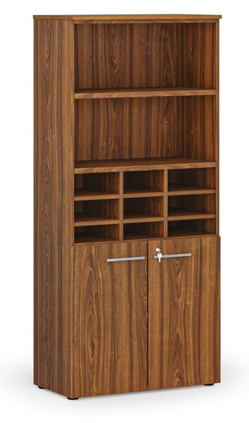 Třídicí regál s dveřmi PRIMO WOOD, 800 x 420 x 1781 mm, 9 přihrádek, ořech