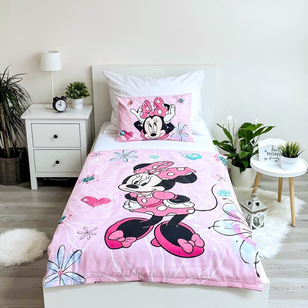 Jerry Fabrics Dětské povlečení do postýlky MINNIE FLOWERS 02 BABY růžová, bavlna hladká, 100x135cm + 40x60cm
