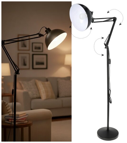 Brilagi - Flexibilní stojací lampa TASKER 1xE27/60W/230V 157 cm černá