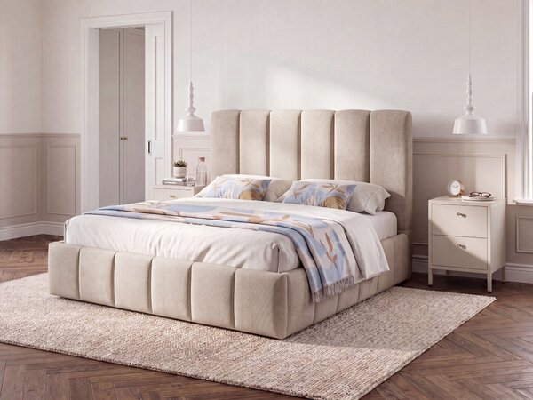 Postel s úložným prostorem VAUVERT Tkanina Taupe 140 x 200 cm