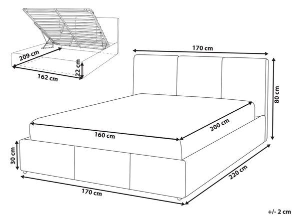 Postel s úložným prostorem BOUSSE Umělý samet Světle béžová 160 x 200 cm
