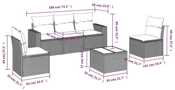 6dílná zahradní sedací souprava s poduškami šedá polyratan 3251137