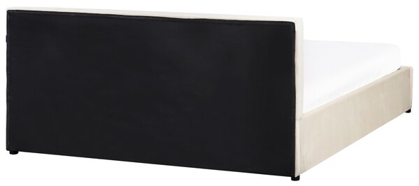 Postel s úložným prostorem BOUSSE Umělý samet Světle béžová 160 x 200 cm