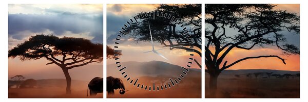 Obraz - Národní park Serengeti, Tanzánie, Afrika (s hodinami) (90x30 cm)