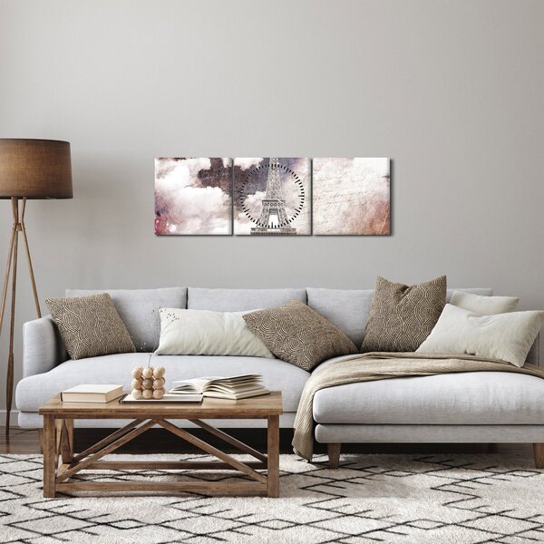 Obraz - Eiffelova věž, Paříž, Francie (s hodinami) (90x30 cm)
