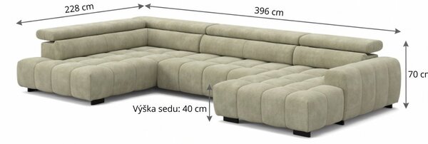 Rohová sedací souprava ve tvaru U s elektrickým výsuvným sedákem BERTA Levý roh