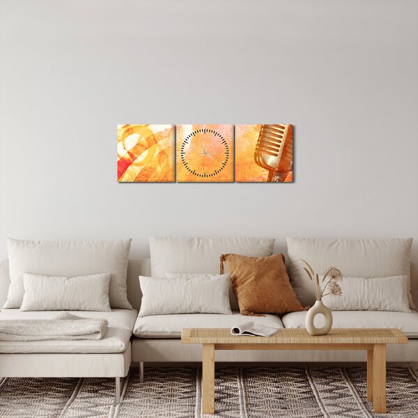 Obraz - Retro mikrofón (s hodinami) (90x30 cm)