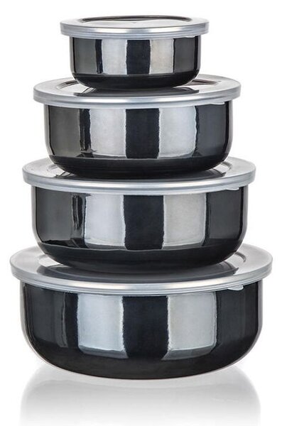 Smaltované misky s víčky METALLIC Black