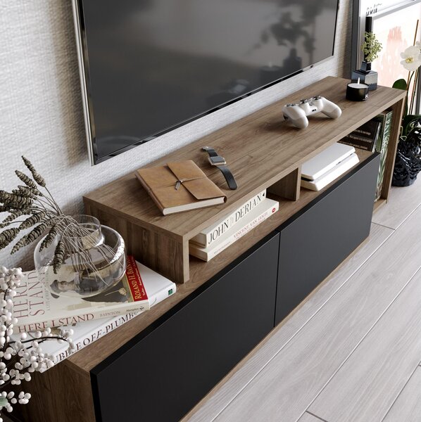 TV stolek/skříňka Neru (ořech + černá). Akce -25%