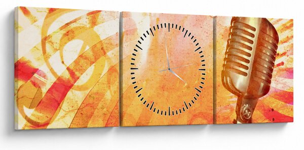 Obraz - Retro mikrofón (s hodinami) (90x30 cm)