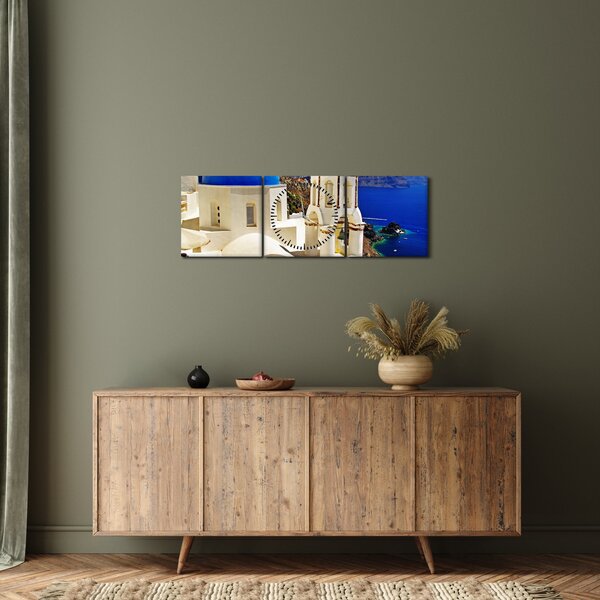 Obraz - Santorini, Řecko (s hodinami) (90x30 cm)