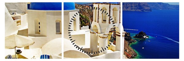 Obraz - Santorini, Řecko (s hodinami) (90x30 cm)
