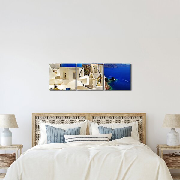 Obraz - Santorini, Řecko (s hodinami) (90x30 cm)