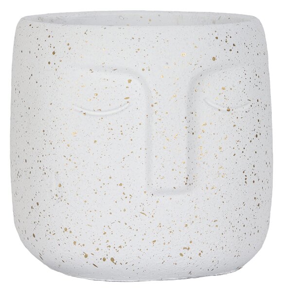 Betonový květináč obličej bílý 17cm