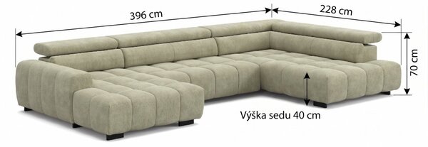 Rohová sedací souprava ve tvaru U s elektrickým výsuvným sedákem BERTA Pravý roh