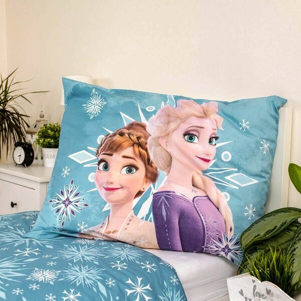 Jerry Fabrics dětské povlečení FROZEN LEDOVÉ KRÁLOVSTVÍ WHITE SNOWFLAKE, modré, bavlna hladká, 140x200cm + 70x90cm