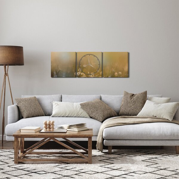 Obraz - Olejomalba sedmikrásek (s hodinami) (90x30 cm)