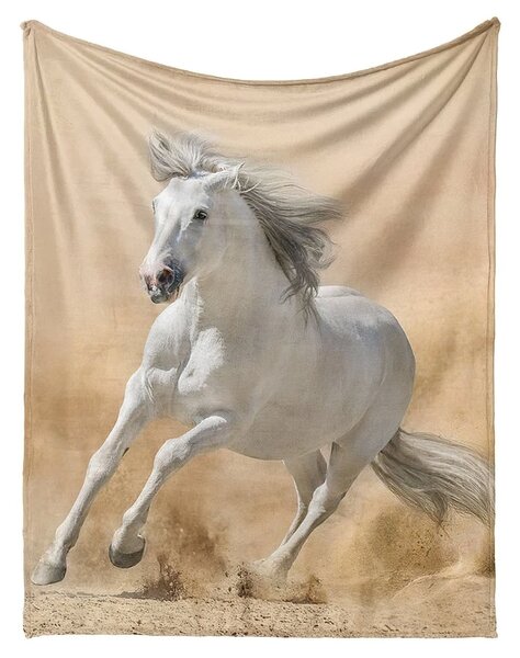 Carbotex Dětská deka z mikrovlákna (coral fleece) KŮŇ BĚLOUŠ, béžová, 150x200cm
