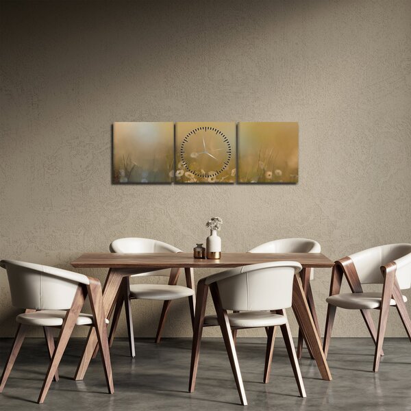Obraz - Olejomalba sedmikrásek (s hodinami) (90x30 cm)