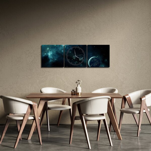 Obraz - Život ve vesmíru (s hodinami) (90x30 cm)