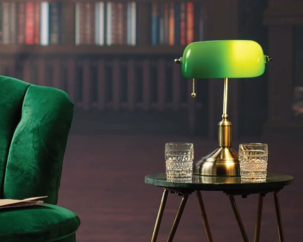 ACA DECOR PRESTIGE stolní lampa 1xE27/60W/230V mosaz/zelená