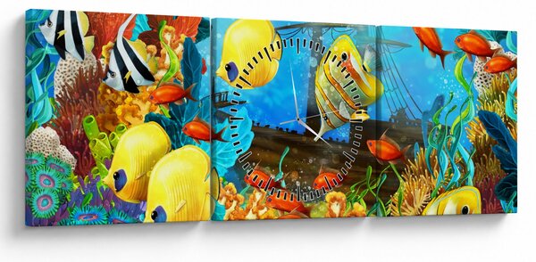Obraz - Barevný korálový útes (s hodinami) (90x30 cm)