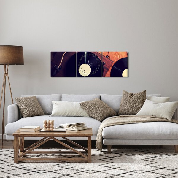 Obraz gramofonových desek (s hodinami) (90x30 cm)