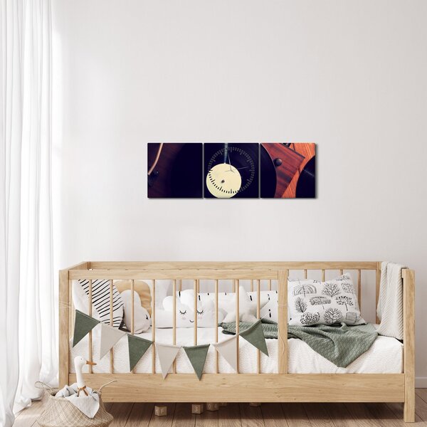 Obraz gramofonových desek (s hodinami) (90x30 cm)
