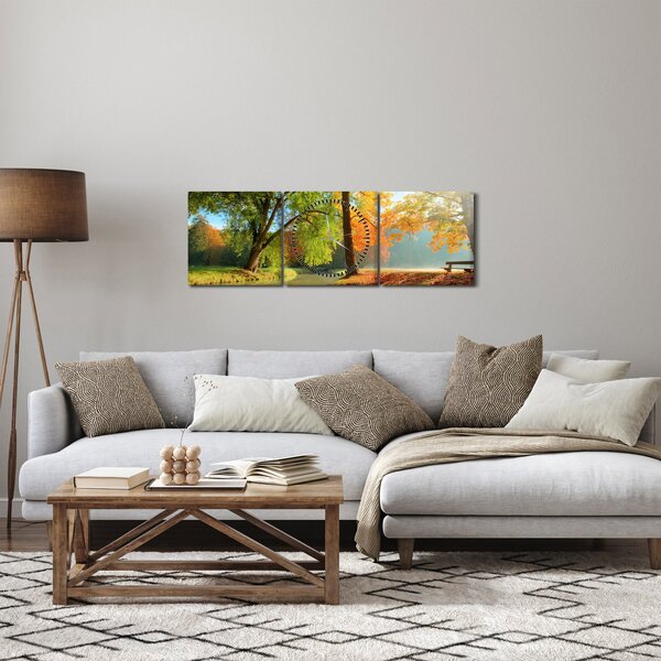 Obraz - Klidná podzimní krajina (s hodinami) (90x30 cm)
