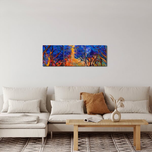 Obraz - Podzimní koruny stromů, moderní impresionismus (s hodinami) (90x30 cm)
