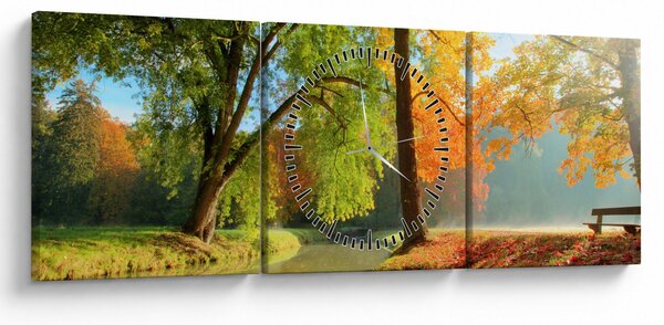 Obraz - Klidná podzimní krajina (s hodinami) (90x30 cm)