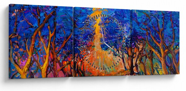 Obraz - Podzimní koruny stromů, moderní impresionismus (s hodinami) (90x30 cm)