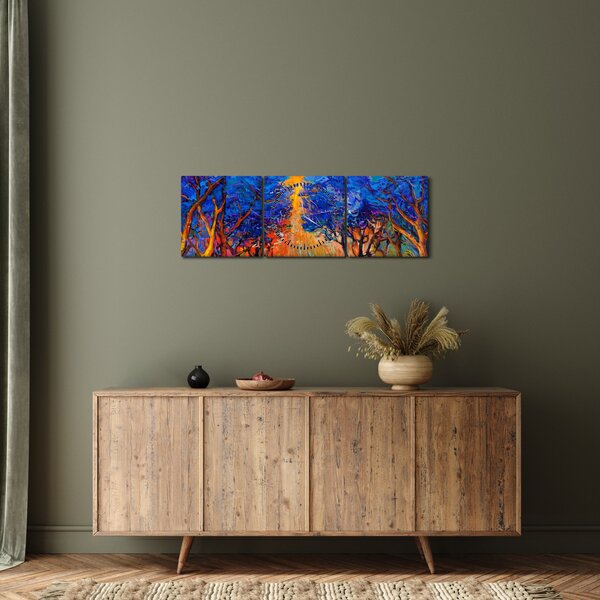 Obraz - Podzimní koruny stromů, moderní impresionismus (s hodinami) (90x30 cm)