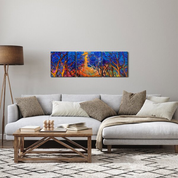 Obraz - Podzimní koruny stromů, moderní impresionismus (s hodinami) (90x30 cm)