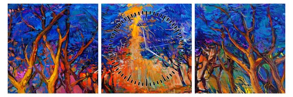Obraz - Podzimní koruny stromů, moderní impresionismus (s hodinami) (90x30 cm)