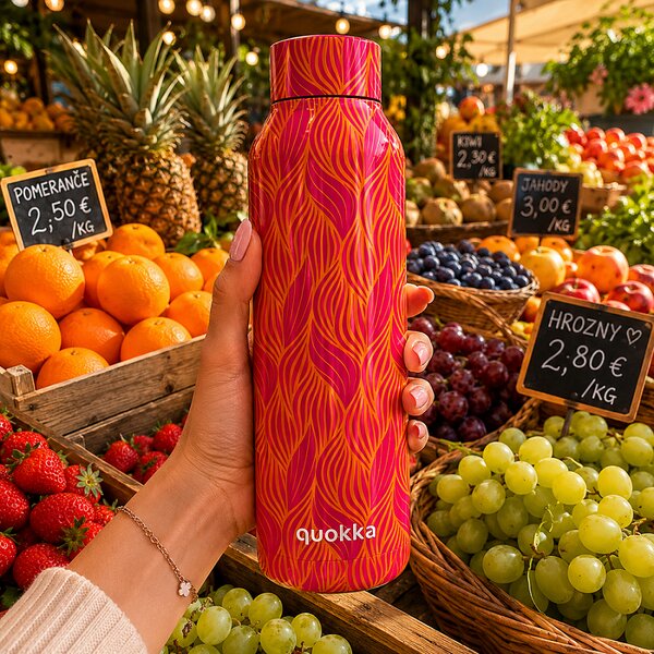 Nerezová termoláhev Solid, 630ml, Quokka, orange bloom