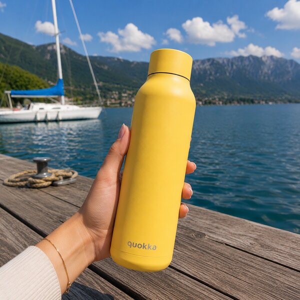 Nerezová termoláhev Solid Powder, 630ml, Quokka, světle žlutá