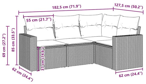 4dílná zahradní sedací souprava s poduškami hnědá polyratan 3218903