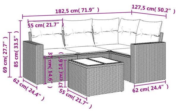 5dílná zahradní sedací souprava s poduškami béžová polyratan 3218908