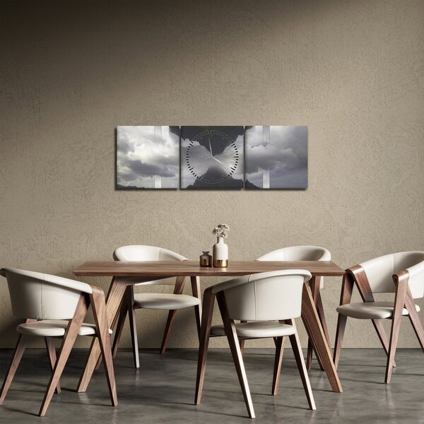 Obraz - Hory na Islandu, geometrická koláž (s hodinami) (90x30 cm)