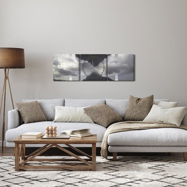 Obraz - Hory na Islandu, geometrická koláž (s hodinami) (90x30 cm)