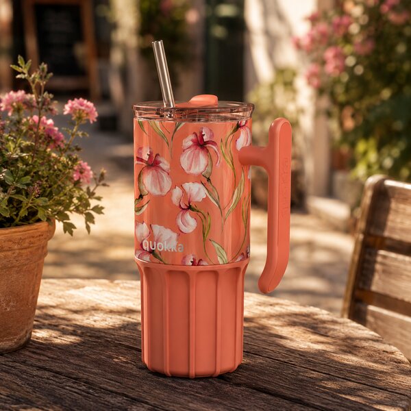 Termohrnek Umi s brčkem, 720ml, Quokka, floral coral