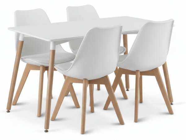 Jídelní set 1 + 4, bílý stůl ADRIA 120x80 cm + bílá židle BALI MARK s bukovými nohami