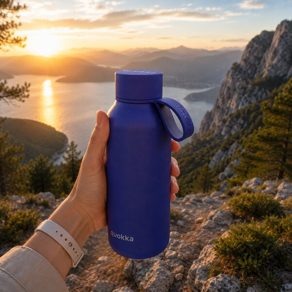 Nerezová termoláhev s poutkem Solid, 510ml, Quokka, modrá