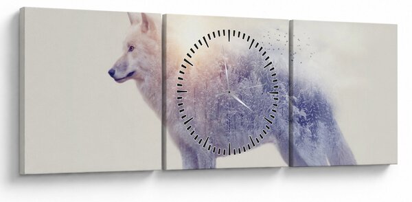 Obraz - Arktický vlk zrcadlící divokou krajinu (s hodinami) (90x30 cm)